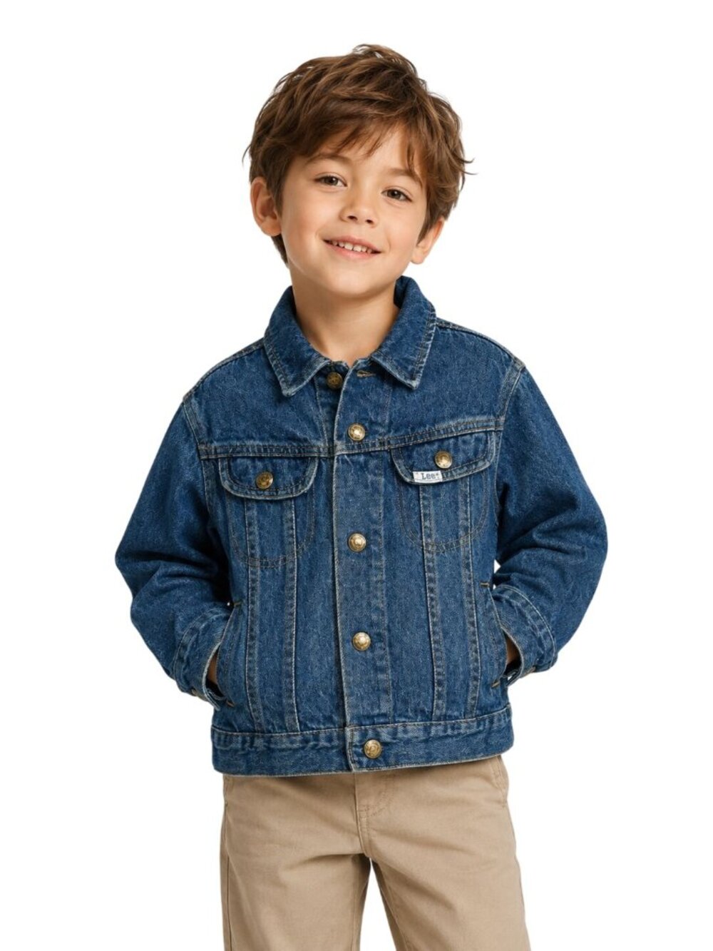 Vintage 90s Lee Kids Denim Jacket Small Blue Jean Trucker Unisex USA Classic 6-8